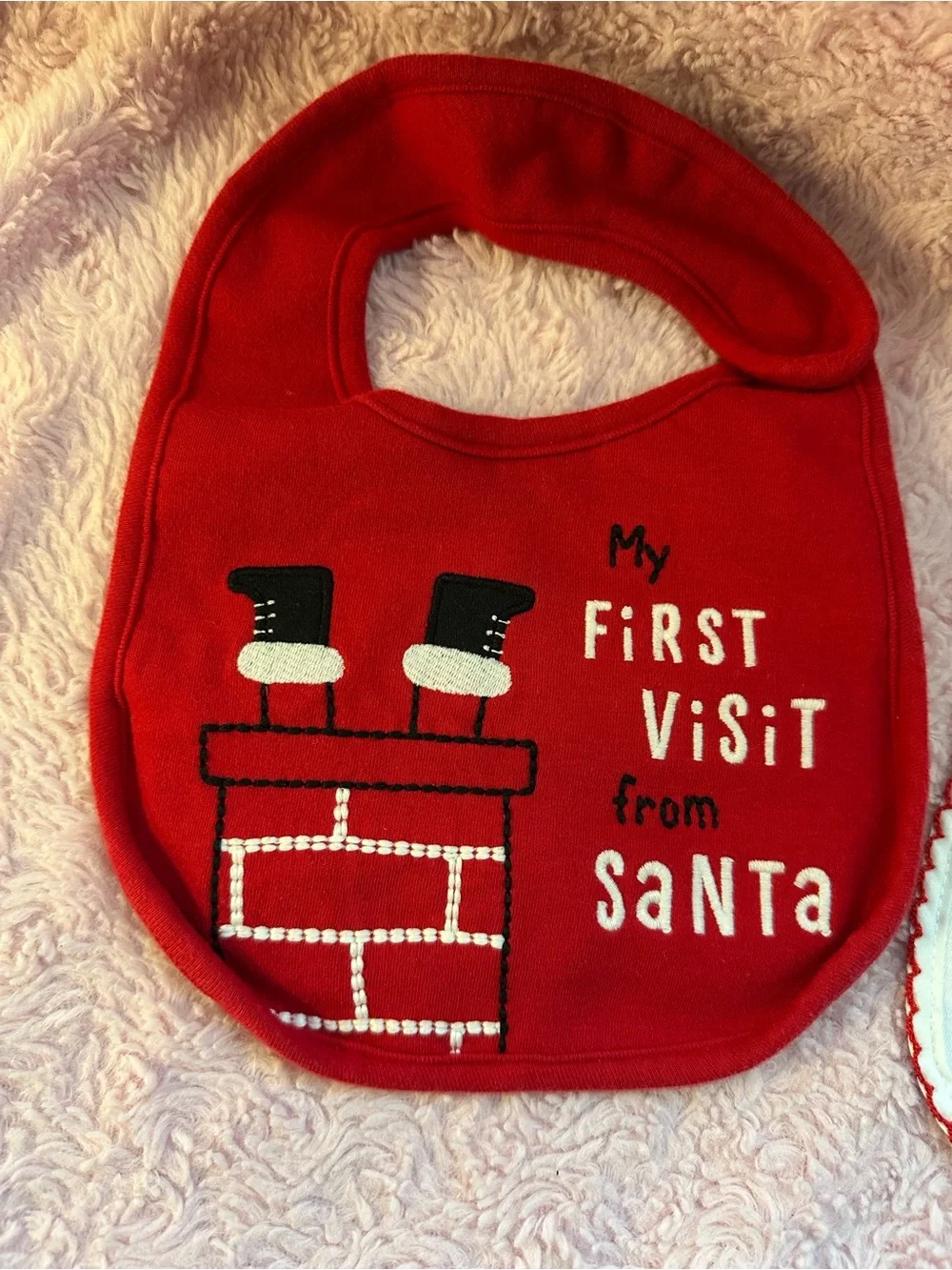 Baby Bib Set: Red and White 'My First Christmas' and ‘My First Visit From Santa’